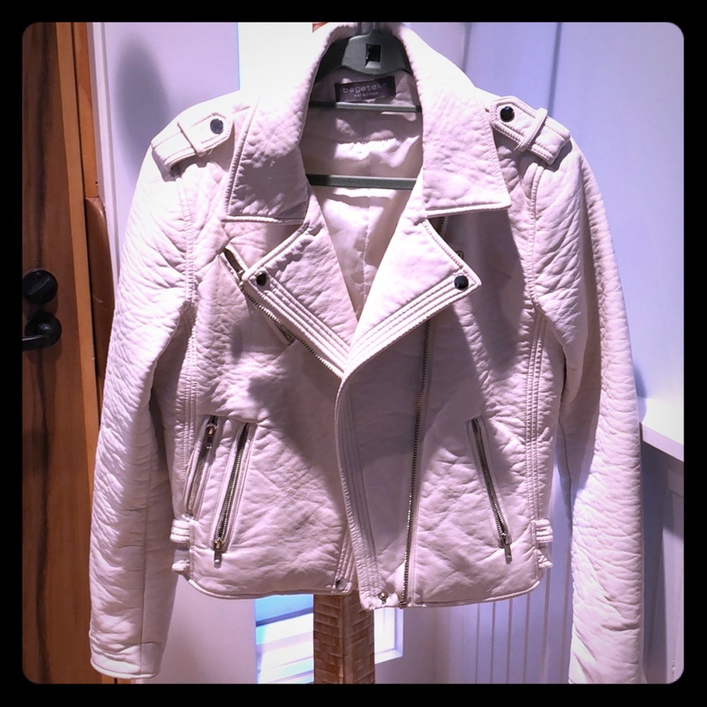 White leather moto jacket